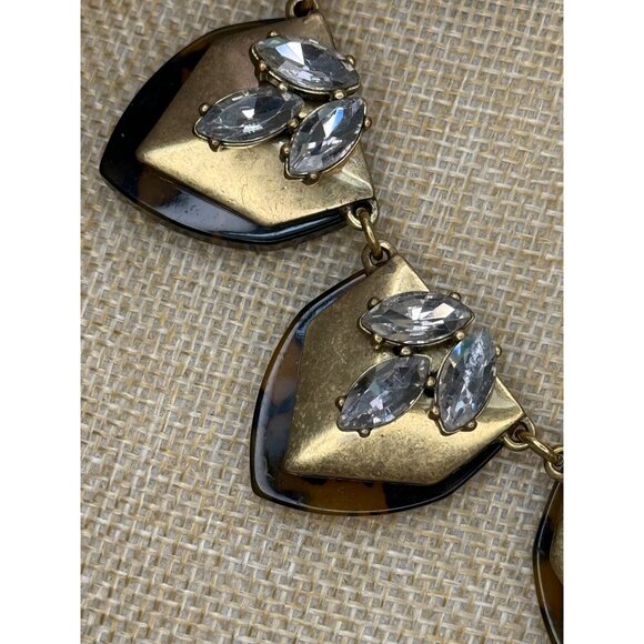J.Crew Statement Necklace Gold & Black Leaf Design W/ Clear Rhinestones Adjustab - Picture 4 of 7